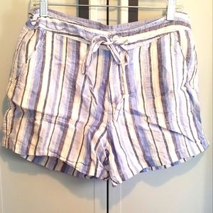 100% Linen High-Rise Drawstring Boho Lagenlook Beachy Shorts with Pockets, 8